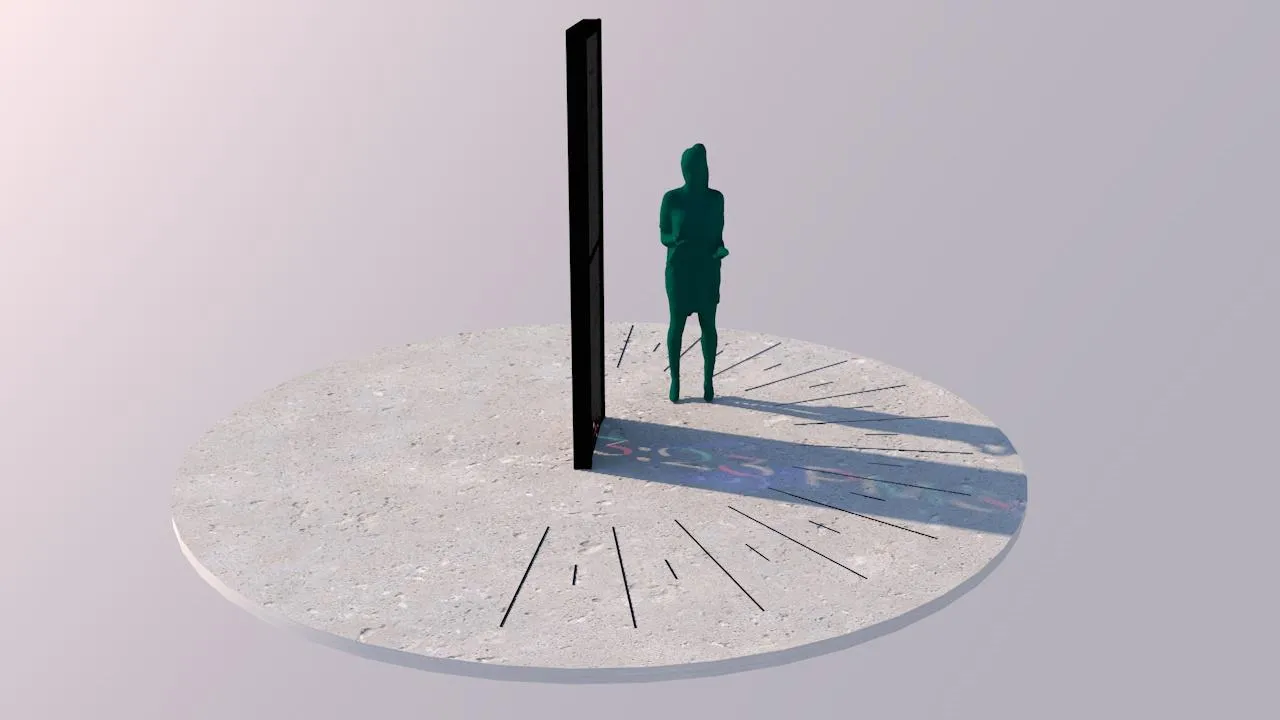 prototype render of sundial made with transparent screens