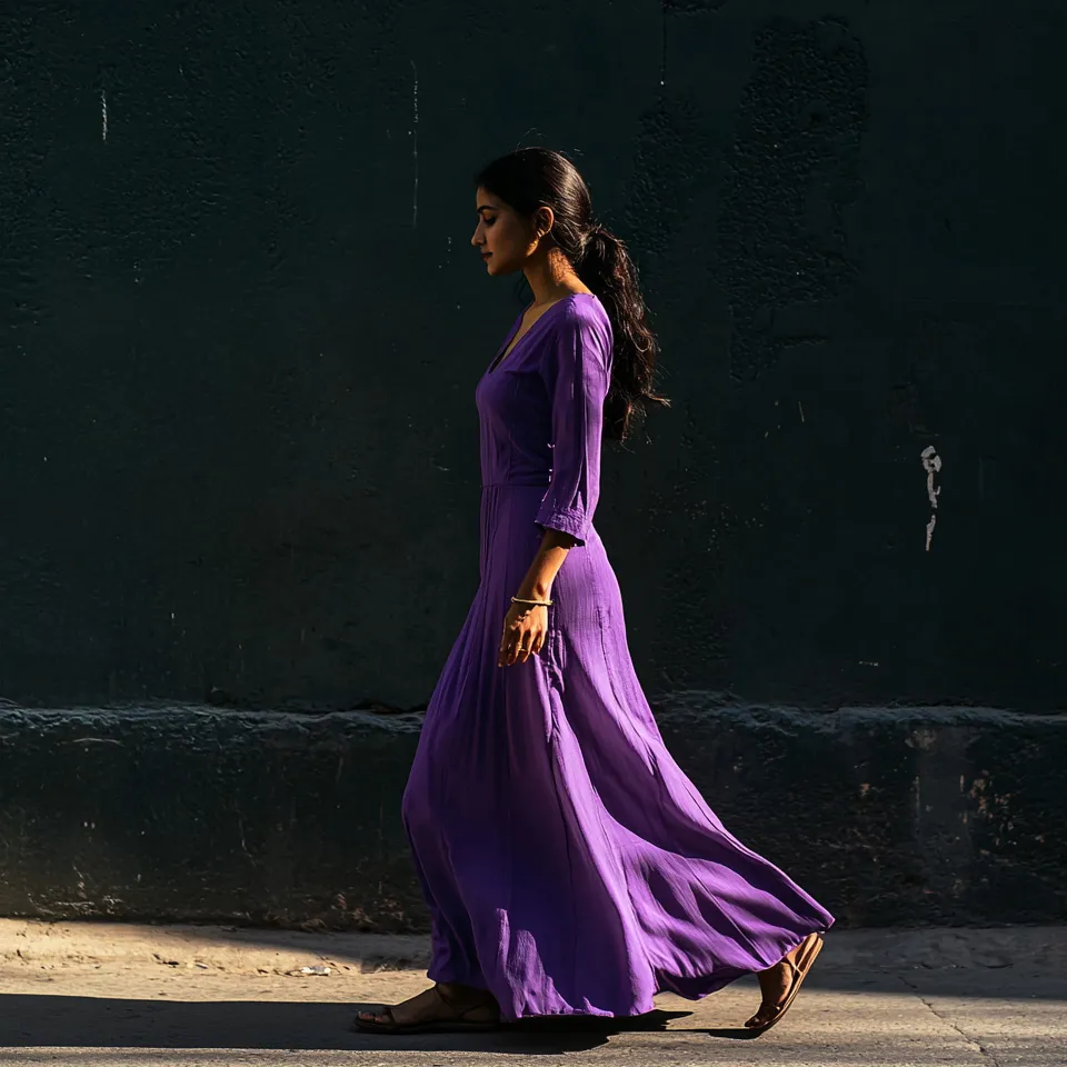 An image of a woman walking, as an example of the source material for the LED display animation.