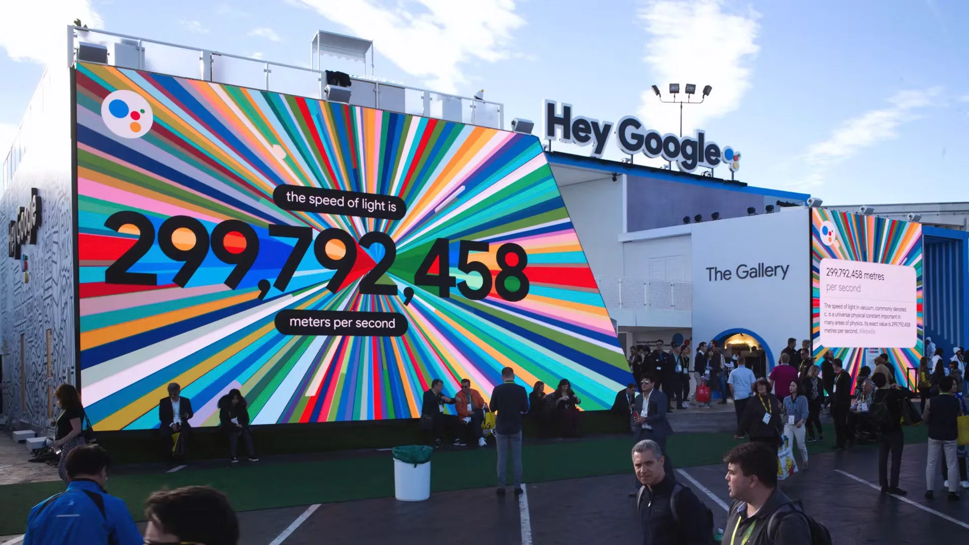 The text on Googles CES Playground outdoor screen could be changed dynamically to show different messages.