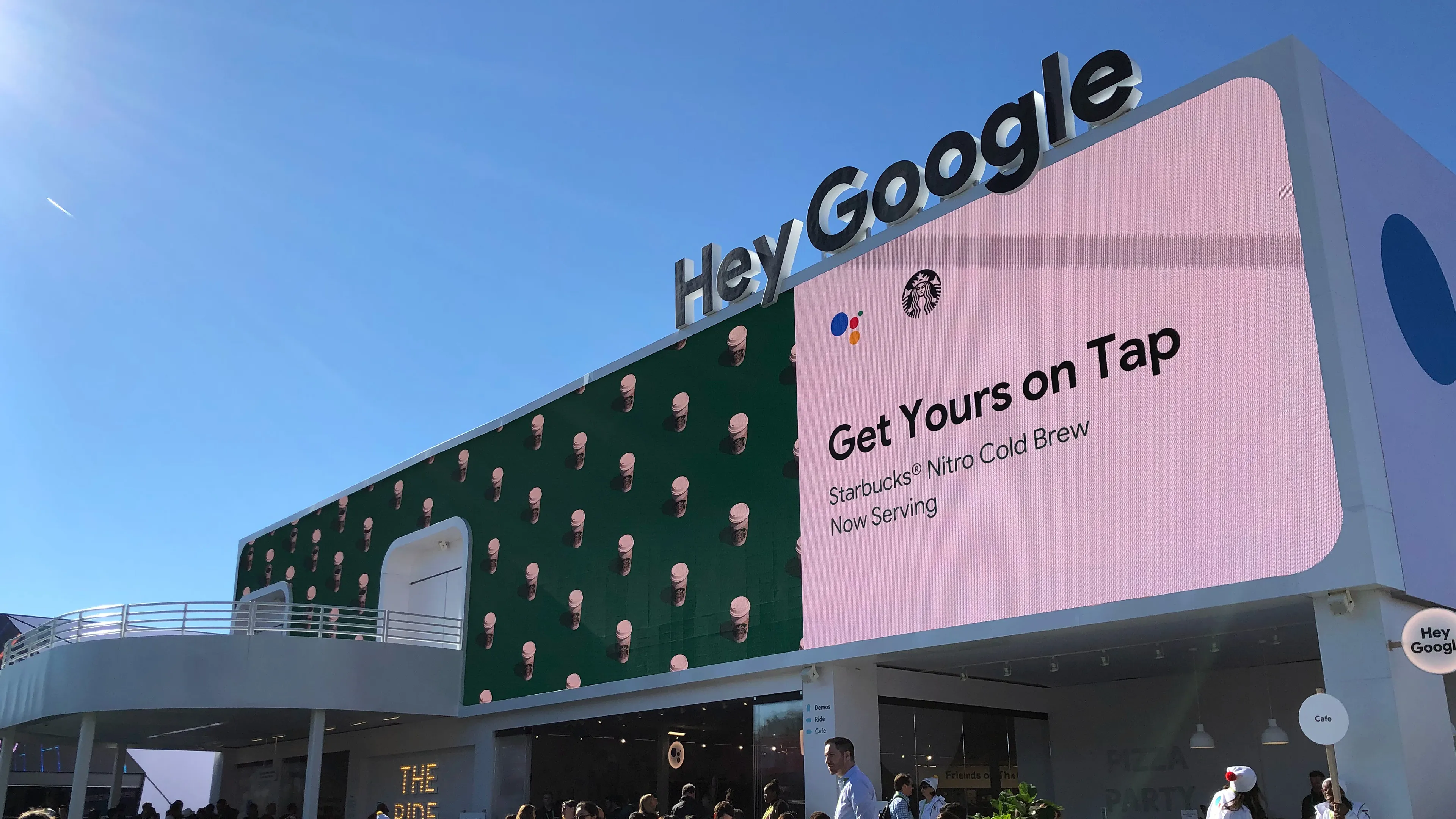 Text could be updated dynamically on the big outdoor screen at Google Assistant Playground CES 2019 based on what was happening at the booth.